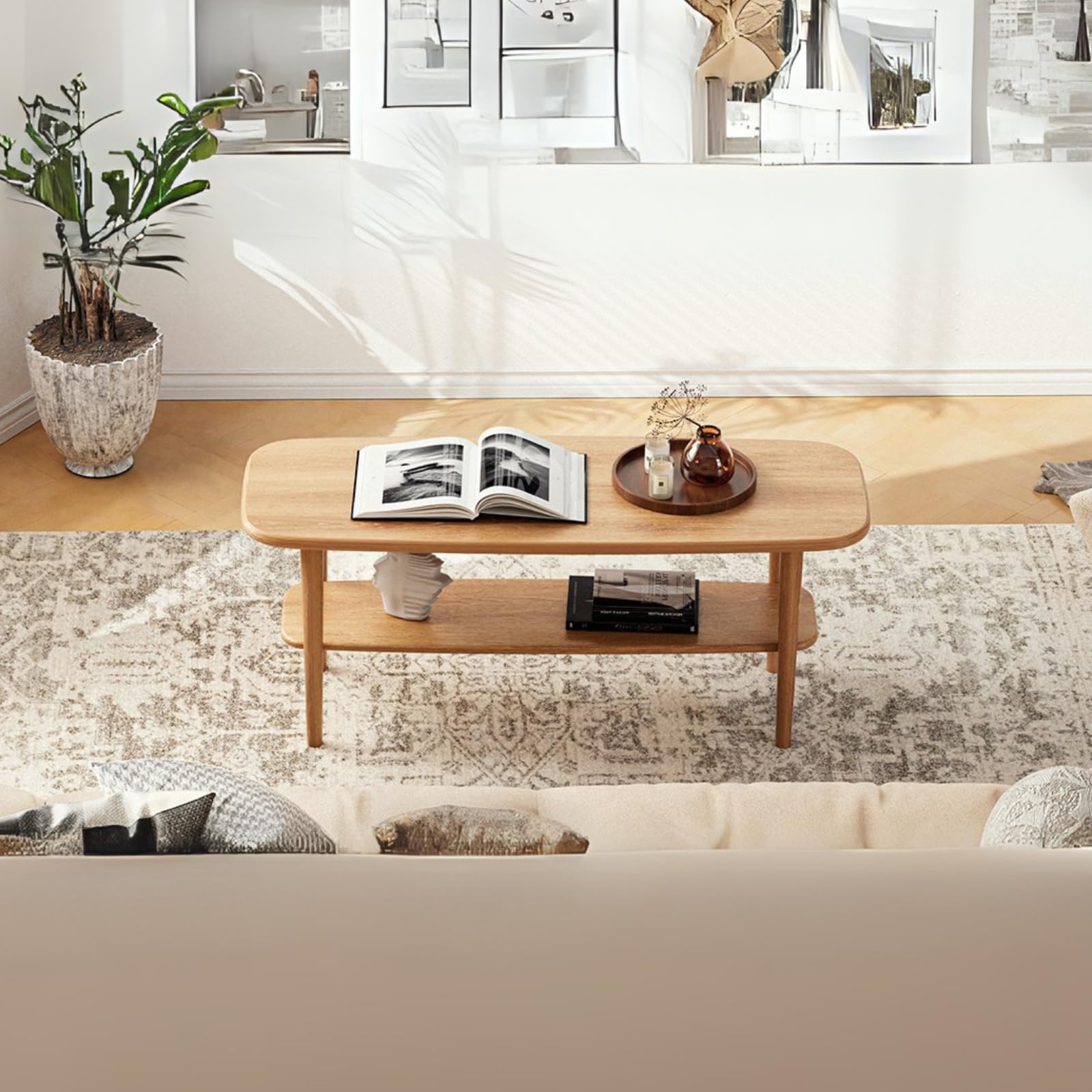 Amazon.com: Bamskov 100% Solid Oak Wood Coffee Table with Open